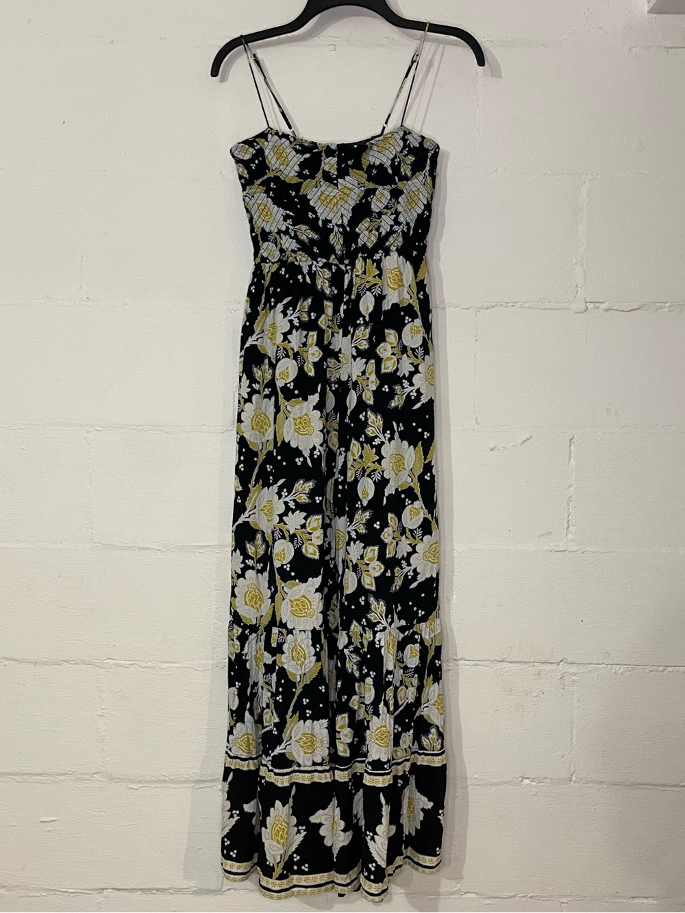 Free People Black Floral Maxi Jumpsuit with Yellow and White Print
